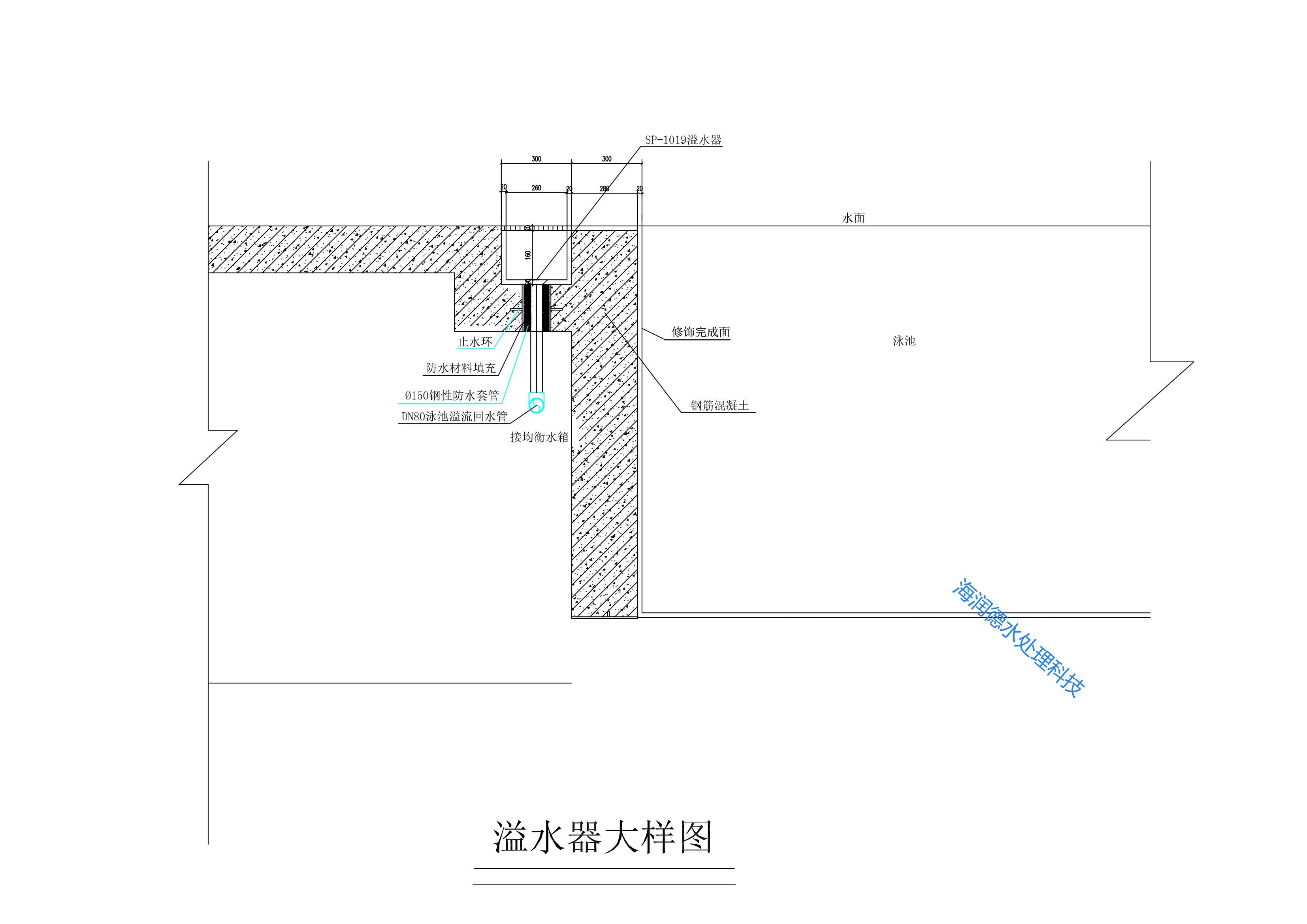 泳池溢水口安裝大樣圖